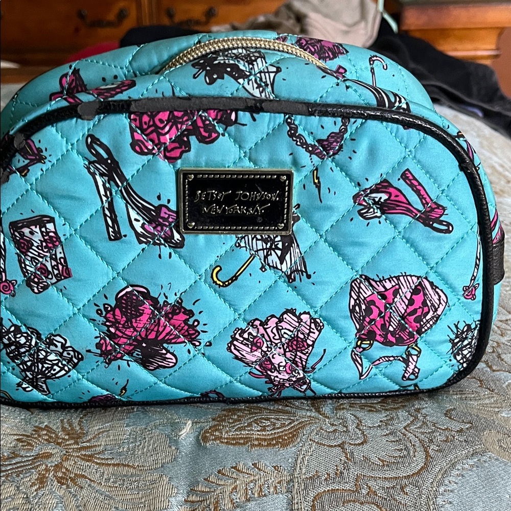 Betsey Johnson Turquoise Quilted Cosmetic Bag